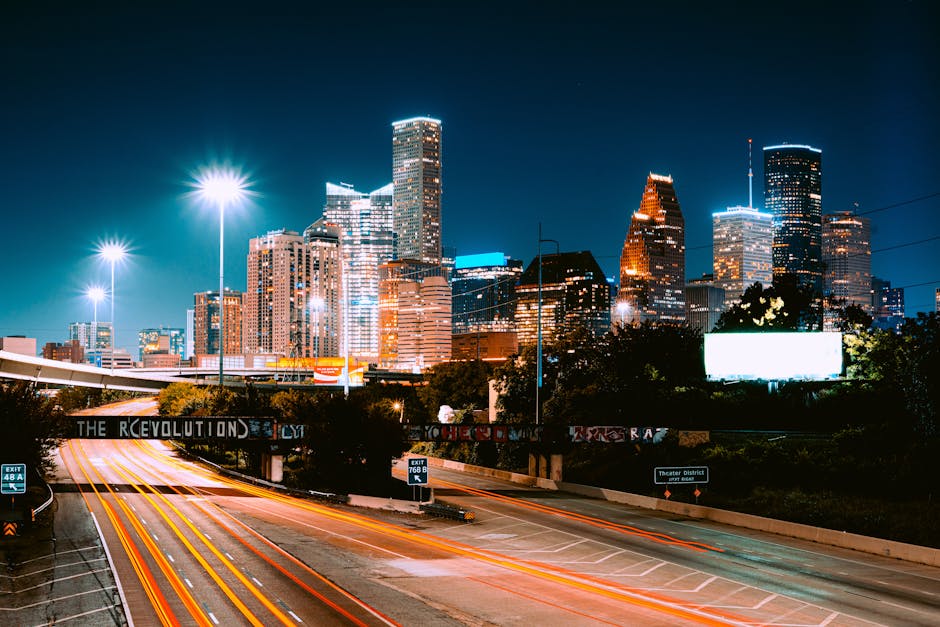 Blog | iGlobalWeb | Web Design SEO eCommerce Marketing Printing Company | pexels photo 14177239 14177239 Captivating view of Houston's skyline at night with light trails and illuminated buildings.